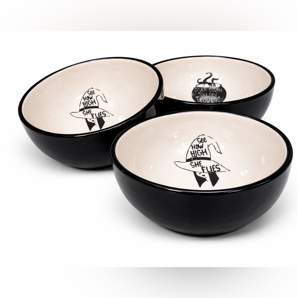 Halloween Witch Bowl Set Black Ceramic Bowls Set of 3